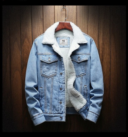 Jacke Herren | Teddyfütterung | Trucker-Schnitt | Knopfverschluss | Robuster Denim | Brust- und Seitentaschen-Hellblau-S-Chaps Herrenmode