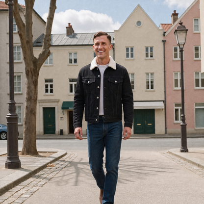 Jacke Herren | Teddyfütterung | Trucker-Schnitt | Knopfverschluss | Robuster Denim | Brust- und Seitentaschen-Chaps Herrenmode
