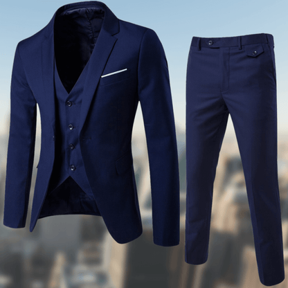 Anzug-Set - Stilvolle Anzugshose und -jacke mit Weste für Männer-Dunkelblau-S-Chaps Herrenmode