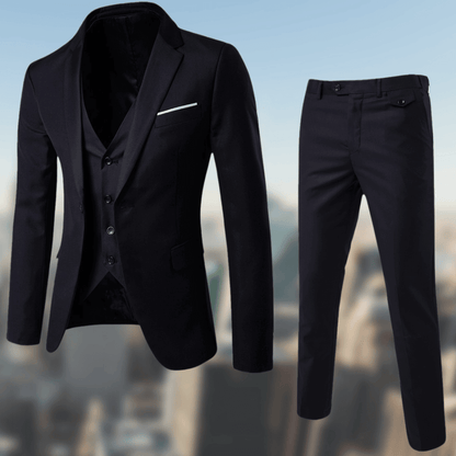 Anzug-Set - Stilvolle Anzugshose und -jacke mit Weste für Männer-Schwarz-S-Chaps Herrenmode