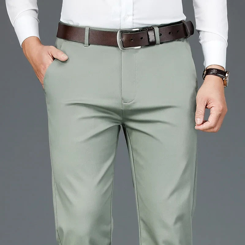Anzughosen – Business Casual – Stretch – Schmale Hosen – Herrenhosen-Hellgrün-28-Chaps Herrenmode