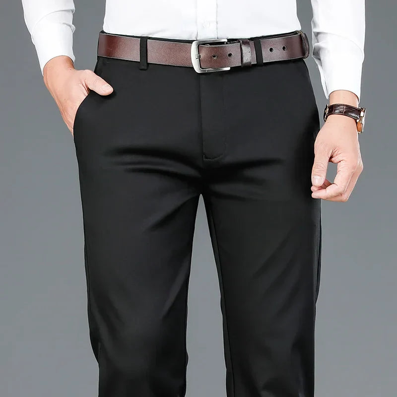 Anzughosen – Business Casual – Stretch – Schmale Hosen – Herrenhosen-Schwarz-28-Chaps Herrenmode