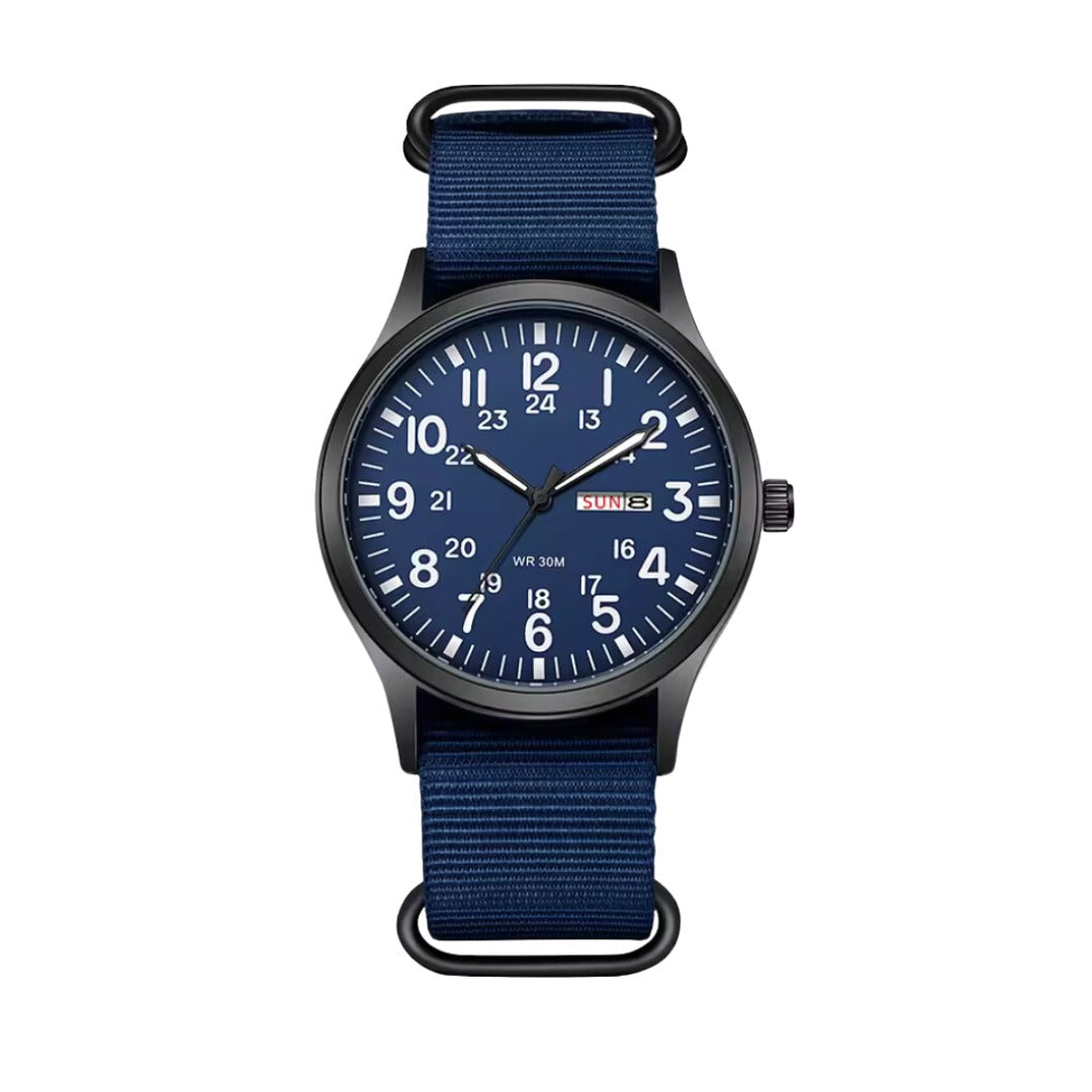 Armbanduhr Herren | Outdoor Militär Optik | Nylonarmband | Leuchtzeiger-Blau-Chaps Herrenmode