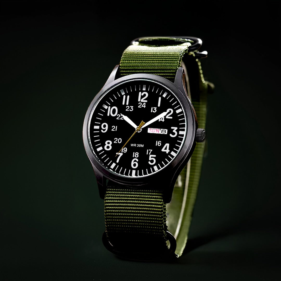 Armbanduhr Herren | Outdoor Militär Optik | Nylonarmband | Leuchtzeiger-Chaps Herrenmode