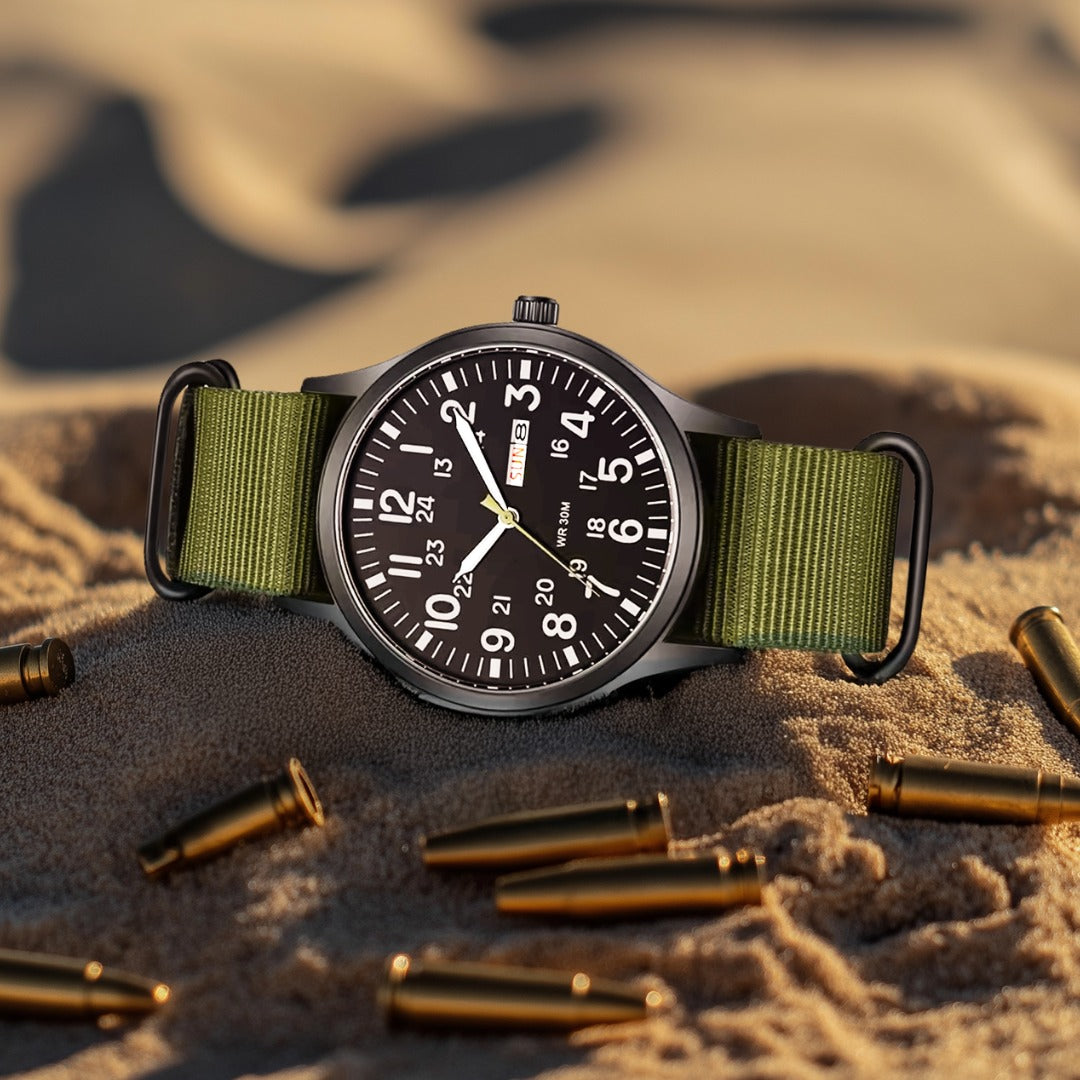 Armbanduhr Herren | Outdoor Militär Optik | Nylonarmband | Leuchtzeiger-Chaps Herrenmode