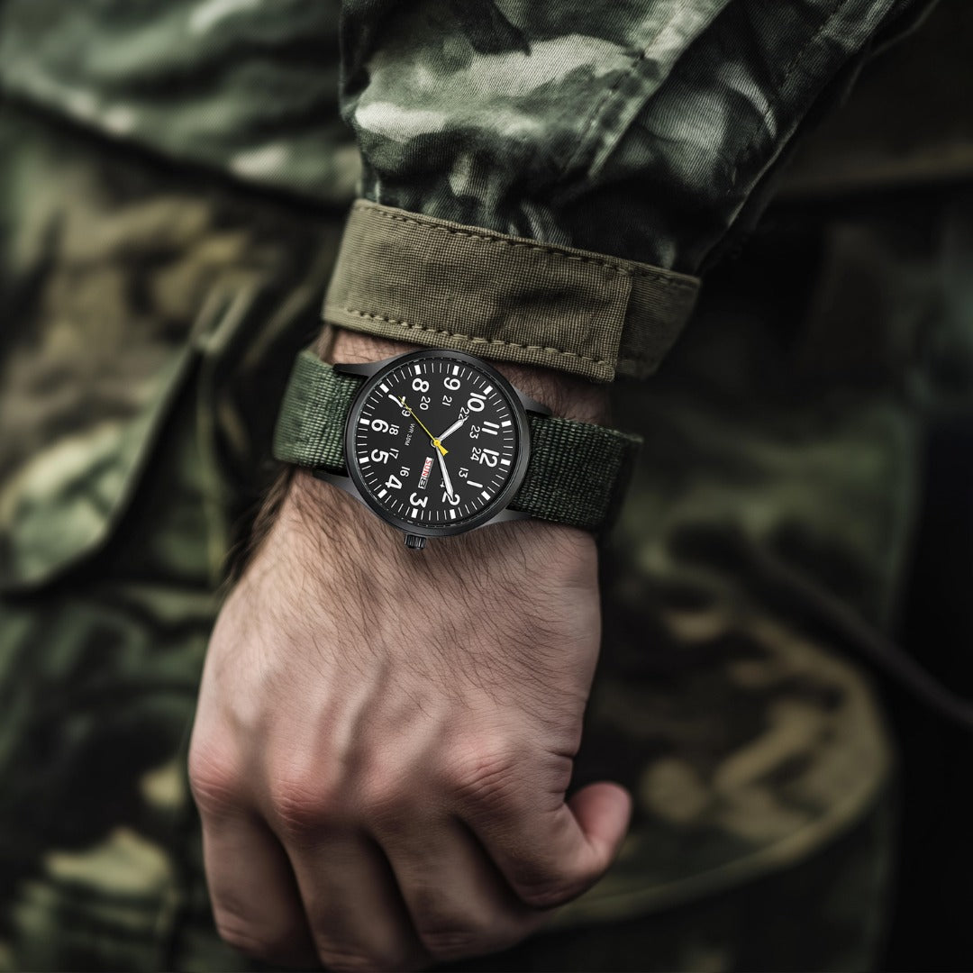 Armbanduhr Herren | Outdoor Militär Optik | Nylonarmband | Leuchtzeiger-Chaps Herrenmode
