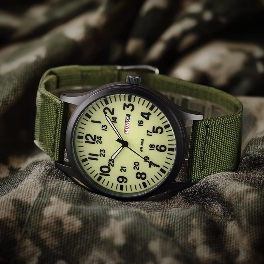 Armbanduhr Herren | Outdoor Militär Optik | Nylonarmband | Leuchtzeiger-Chaps Herrenmode