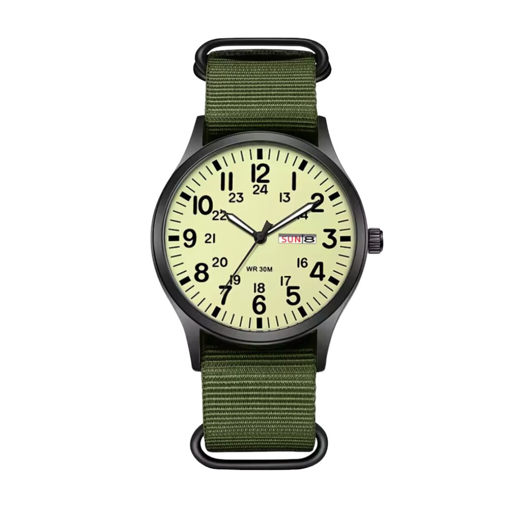 Armbanduhr Herren | Outdoor Militär Optik | Nylonarmband | Leuchtzeiger-Grün Fluoreszierend-Chaps Herrenmode