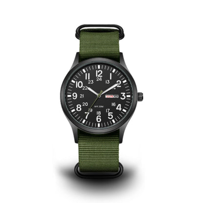Armbanduhr Herren | Outdoor Militär Optik | Nylonarmband | Leuchtzeiger-Grün Schwarz-Chaps Herrenmode