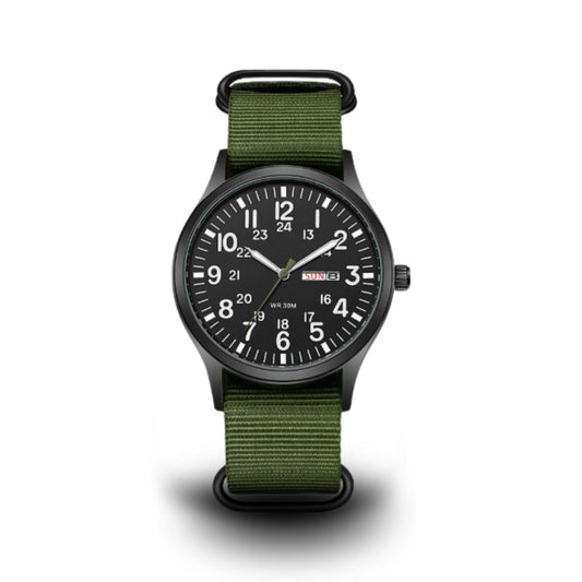 Armbanduhr Herren | Outdoor Militär Optik | Nylonarmband | Leuchtzeiger-Grün Schwarz-Chaps Herrenmode