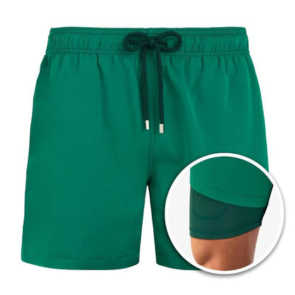Badeshorts – Zweilagig – mit elastischem Bund – Boardshorts – Herren-Bademode-Grüner Smaragd-S-Chaps Herrenmode