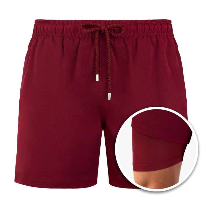 Badeshorts – Zweilagig – mit elastischem Bund – Boardshorts – Herren-Bademode-Tiefes Merlot-S-Chaps Herrenmode