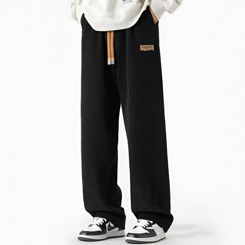 Baggy-Hose | Gerippt | Kordelzug | Jogginghose | Herrenhose-Schwarz-M-Chaps Herrenmode