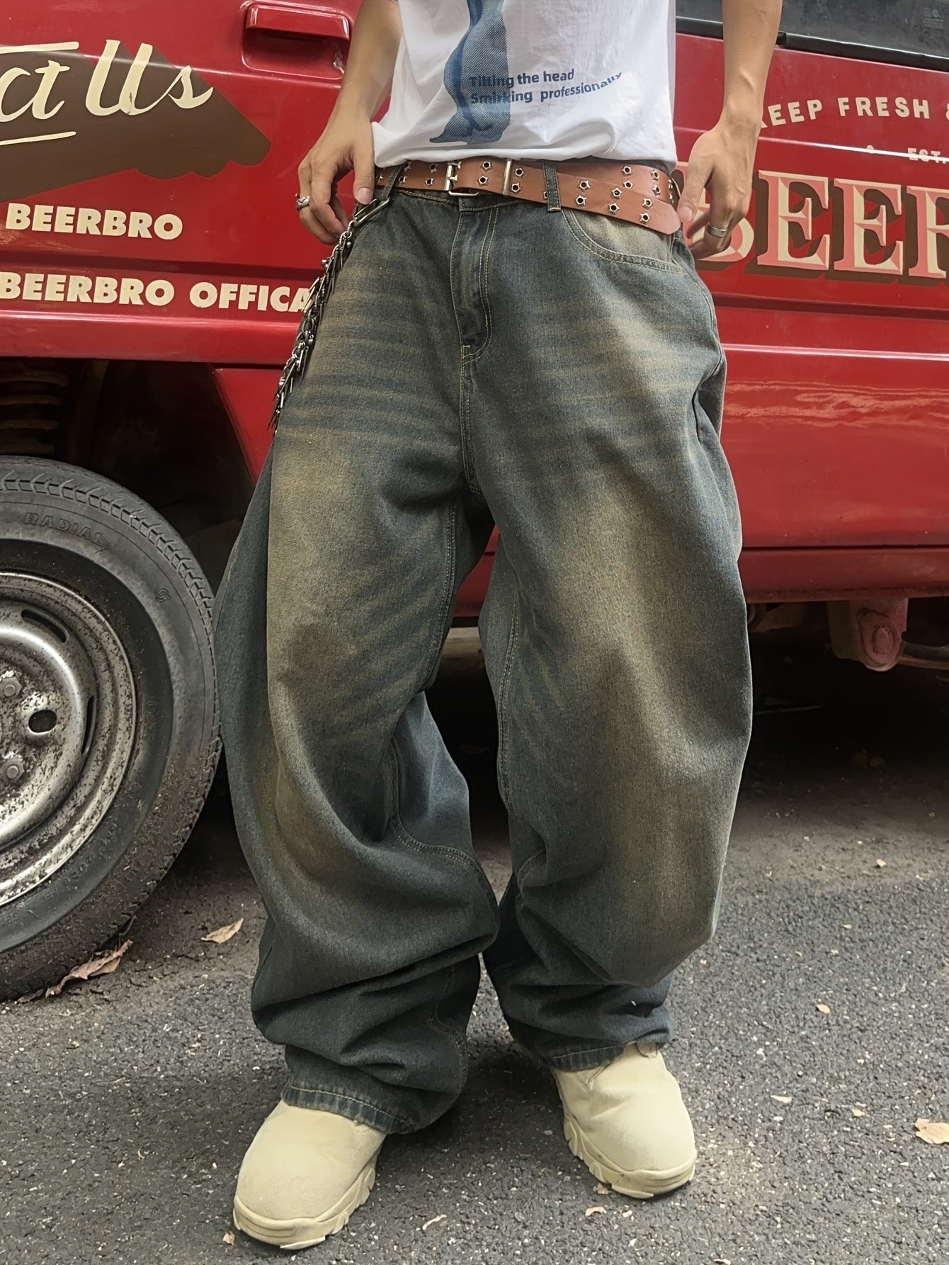 Baggy Jeans – Washed Loose Fit Jeans für Männer-S-Chaps Herrenmode
