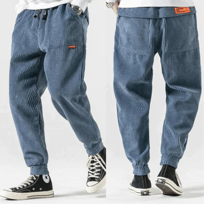 Baggy Pants - Herrenhose mit Kordelzug und lockerer Passform-Blau-XS-Chaps Herrenmode