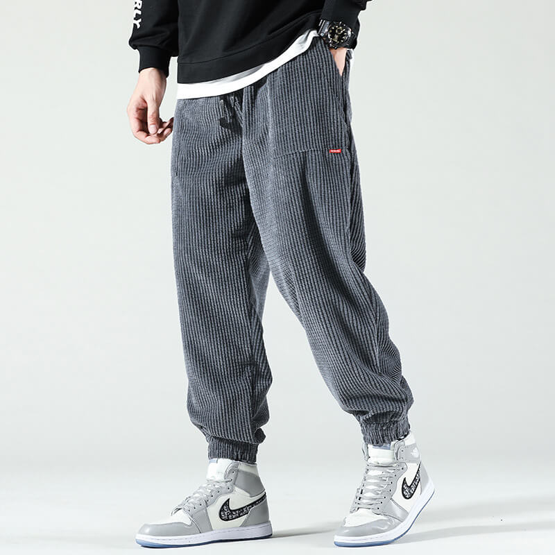 Baggy Pants - Herrenhose mit Kordelzug und lockerer Passform-Grau-XS-Chaps Herrenmode