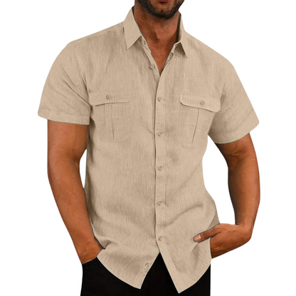 Bali Leinenbluse mit kurzen Ärmeln-Aprikose-M-Chaps Herrenmode