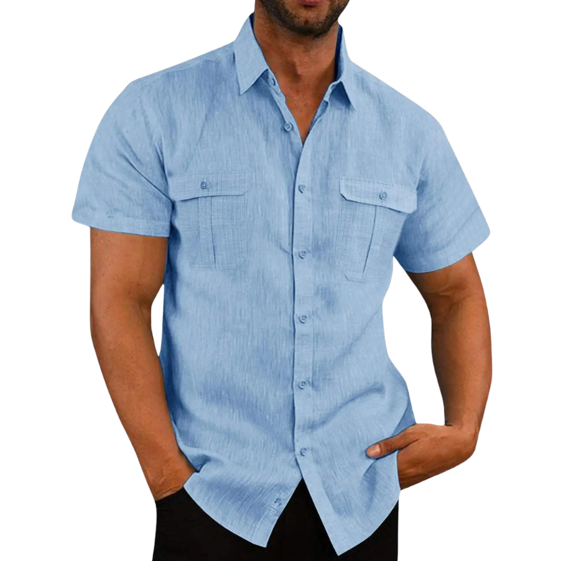 Bali Leinenbluse mit kurzen Ärmeln-Blau-M-Chaps Herrenmode