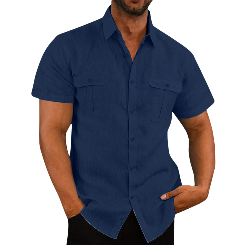 Bali Leinenbluse mit kurzen Ärmeln-Marineblau-M-Chaps Herrenmode