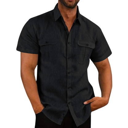Bali Leinenbluse mit kurzen Ärmeln-Schwarz-M-Chaps Herrenmode
