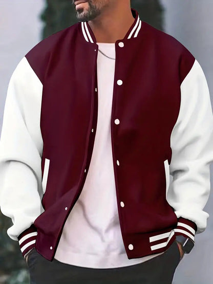 Baseballjacke - Casual - Druckknöpfe - Bomberjacke - Herrenjacke-Burgundisch-S-Chaps Herrenmode