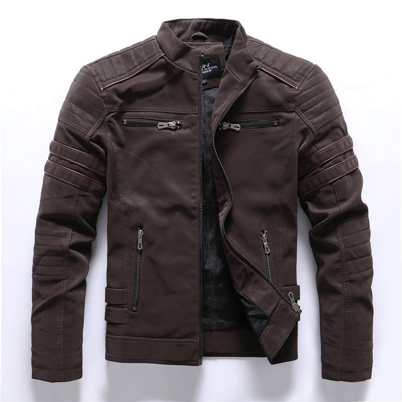 Bikerjacke – Slim Fit Motorradjacke mit Reißverschluss für Männer-Braun-M-Chaps Herrenmode