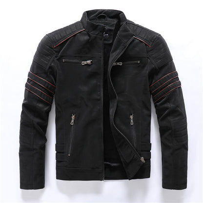 Bikerjacke – Slim Fit Motorradjacke mit Reißverschluss für Männer-Schwarz-M-Chaps Herrenmode