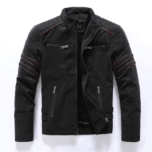 Bikerjacke – Slim Fit Motorradjacke mit Reißverschluss für Männer-Schwarz-M-Chaps Herrenmode