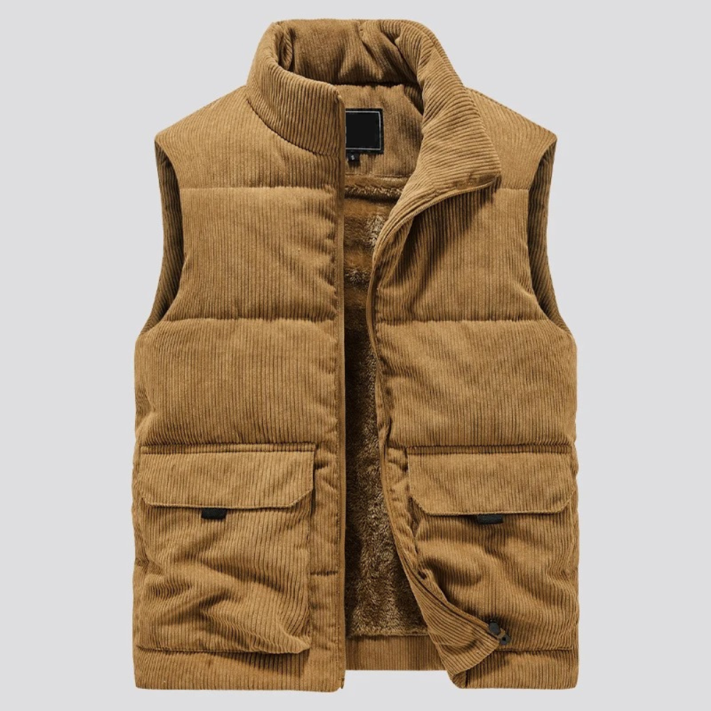 Bodywarmer | Cord | Gefüttert | Pufferweste | Herrenweste-Braun-M-Chaps Herrenmode