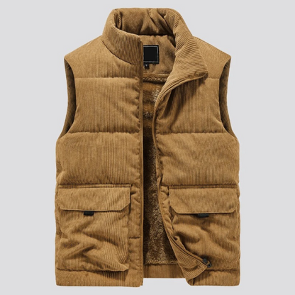 Bodywarmer | Cord | Gefüttert | Pufferweste | Herrenweste-Braun-M-Chaps Herrenmode