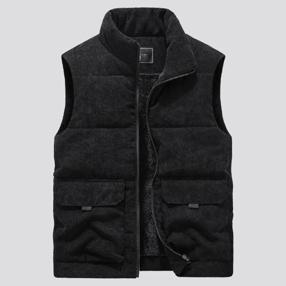 Bodywarmer | Cord | Gefüttert | Pufferweste | Herrenweste-Schwarz-M-Chaps Herrenmode