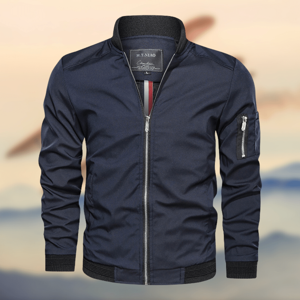 Bomberjacke - Herren Zip-Up Slim Fit Windproof Jacke-Blau-S-Chaps Herrenmode