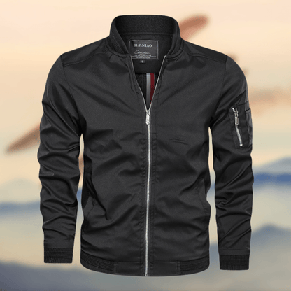 Bomberjacke - Herren Zip-Up Slim Fit Windproof Jacke-Schwarz-S-Chaps Herrenmode