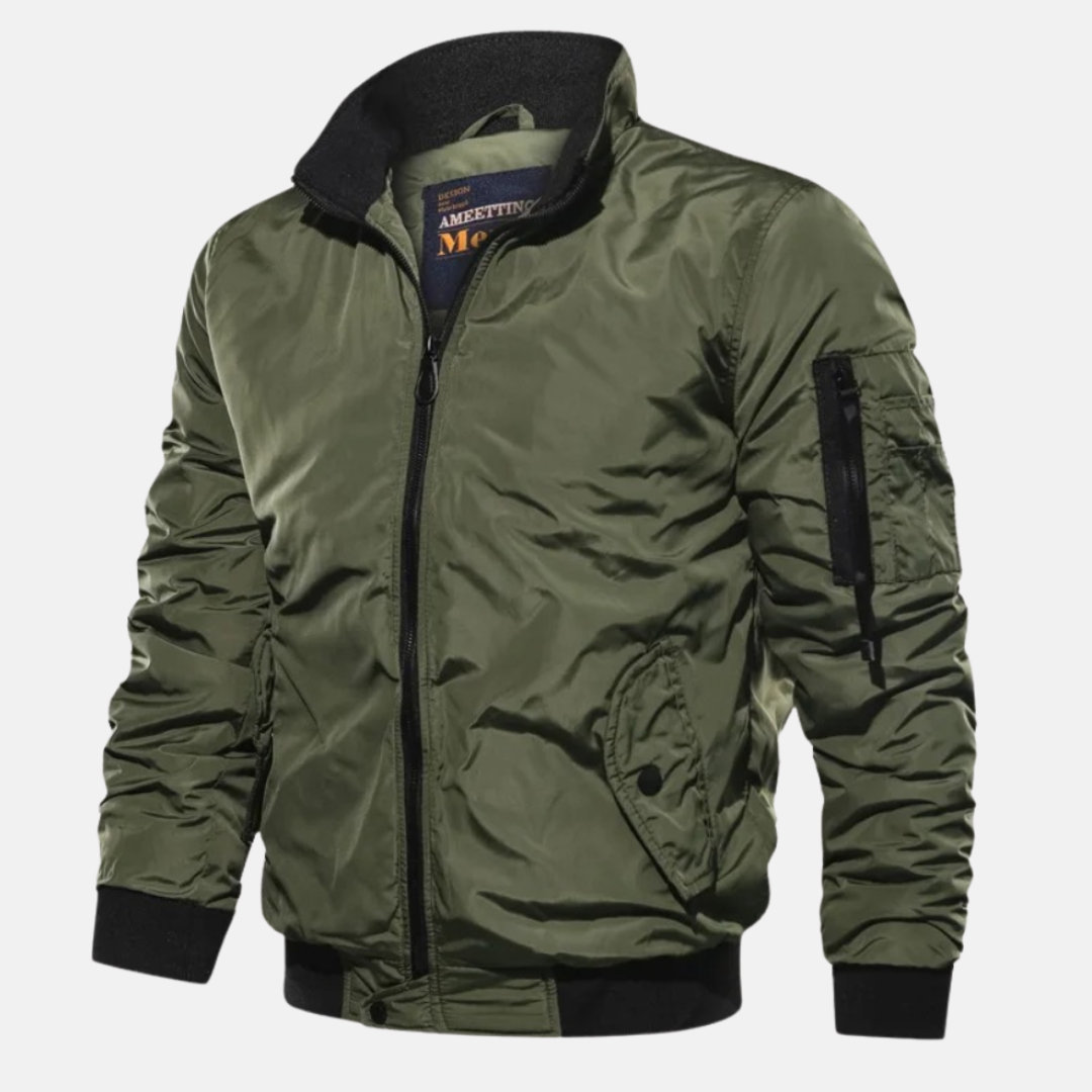 Bomberjacke - Lässige winddichte Herren-Zip-Up-Jacke mit Rippbündchen-Grün-S-Chaps Herrenmode