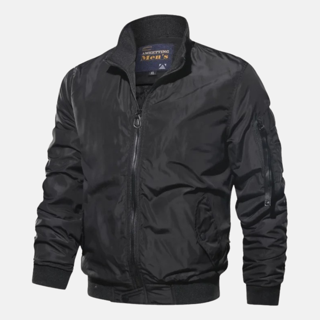 Bomberjacke - Lässige winddichte Herren-Zip-Up-Jacke mit Rippbündchen-Schwarz-S-Chaps Herrenmode