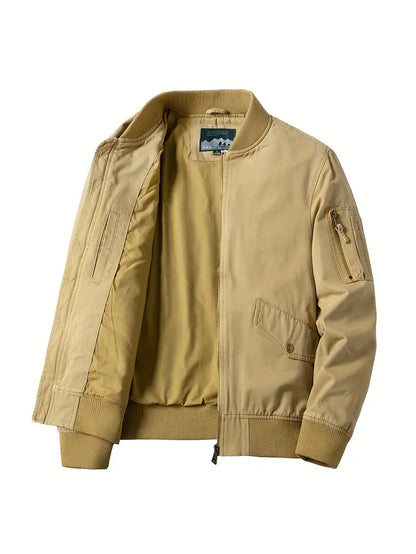 Bomberjacke – Leicht – Mit Reißverschluss – Winddicht – Herrenjacke-Khaki-M-Chaps Herrenmode