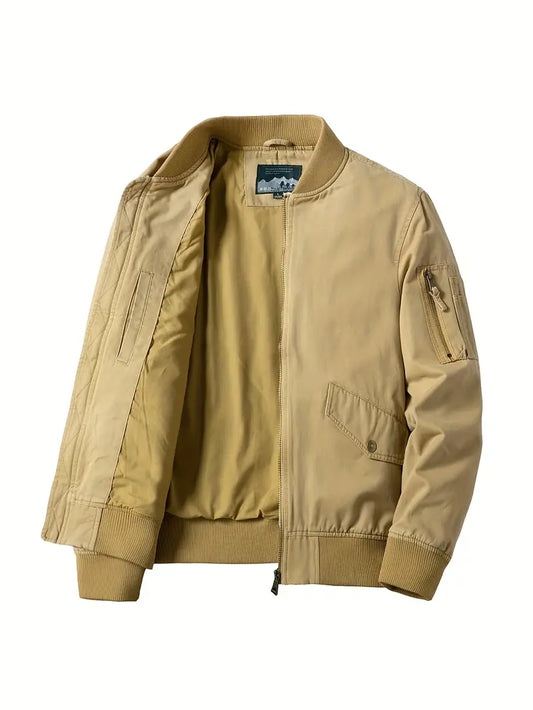 Bomberjacke – Leicht – Mit Reißverschluss – Winddicht – Herrenjacke-Khaki-M-Chaps Herrenmode