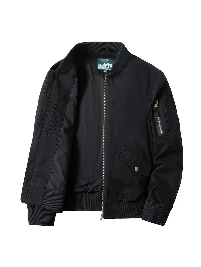Bomberjacke – Leicht – Mit Reißverschluss – Winddicht – Herrenjacke-Schwarz-M-Chaps Herrenmode