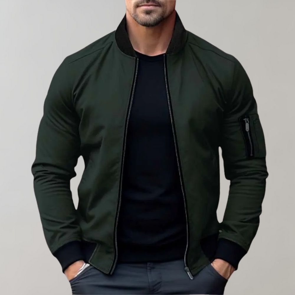 Bomberjacke – Leichte Herrenjacke mit Reißverschluss-Grün-S-Chaps Herrenmode