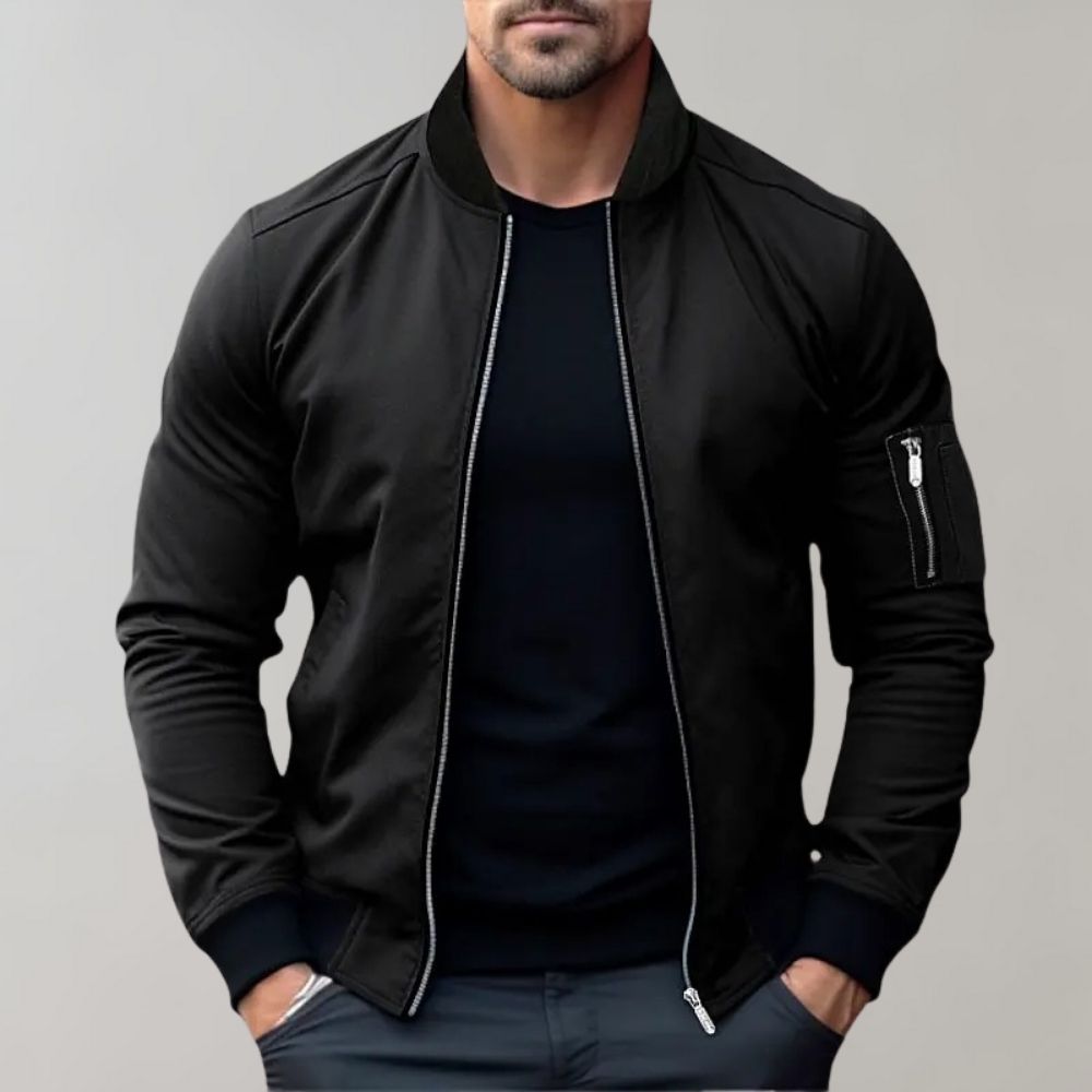 Bomberjacke – Leichte Herrenjacke mit Reißverschluss-Schwarz-S-Chaps Herrenmode