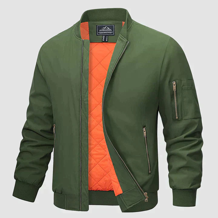 Bomberjacke | Reißverschluss | Leicht | Winddicht | Herrenjacke-Armeegrün-S-Chaps Herrenmode