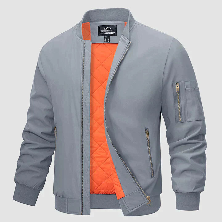 Bomberjacke | Reißverschluss | Leicht | Winddicht | Herrenjacke-Hellgrau-S-Chaps Herrenmode