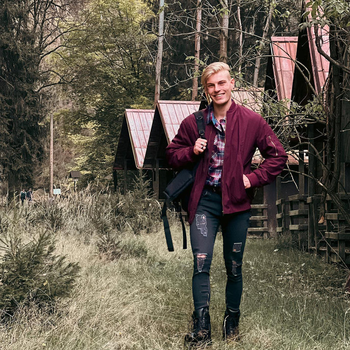 Bomberjacke | Reißverschluss | Leicht | Winddicht | Herrenjacke-Weinrot-S-Chaps Herrenmode