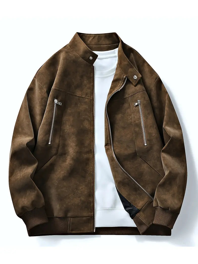 Bomberjacke | Reißverschluss | Lockere Passform | Herbstjacke | Herrenjacke-Braun-M-Chaps Herrenmode