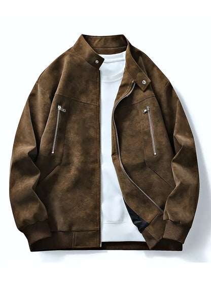 Bomberjacke | Reißverschluss | Lockere Passform | Herbstjacke | Herrenjacke-Braun-M-Chaps Herrenmode