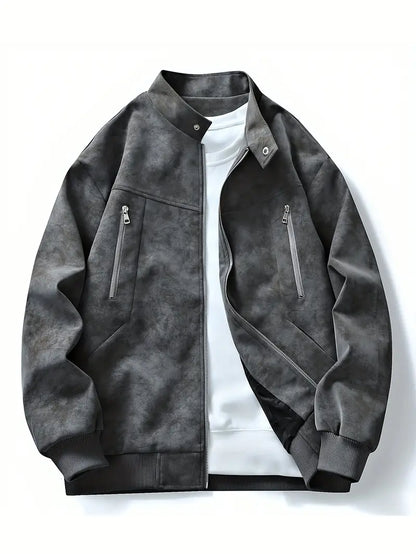 Bomberjacke | Reißverschluss | Lockere Passform | Herbstjacke | Herrenjacke-Grau-M-Chaps Herrenmode