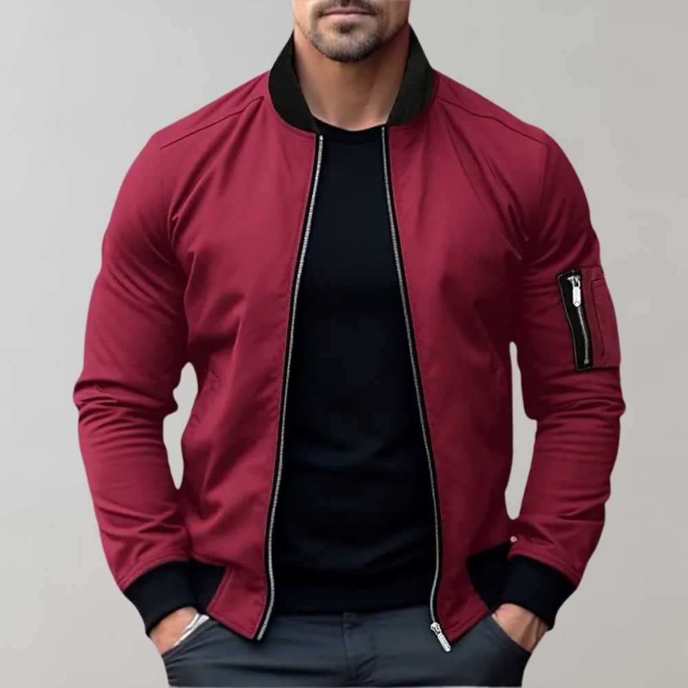 Bomberjacke | Reißverschluss | Winddicht | Leichte Jacke | Herrenjacke-Rot-XS-Chaps Herrenmode