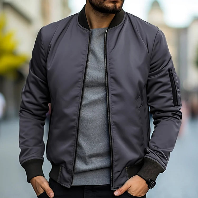 Bomberjacke – Slim Fit – Reißverschluss – Leichte Jacke – Herrenjacke-Dunkelgrau-S-Chaps Herrenmode