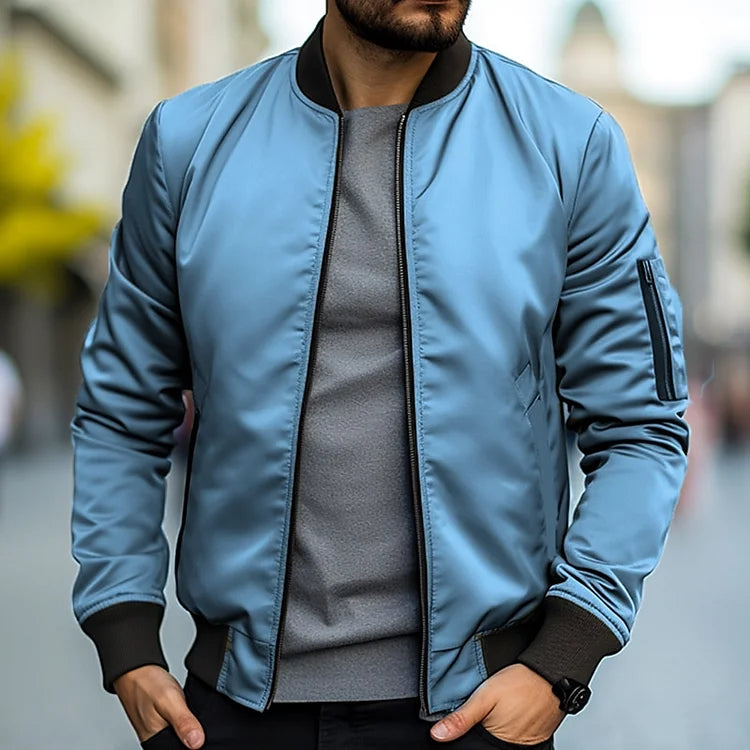Bomberjacke – Slim Fit – Reißverschluss – Leichte Jacke – Herrenjacke-Hellblau-S-Chaps Herrenmode