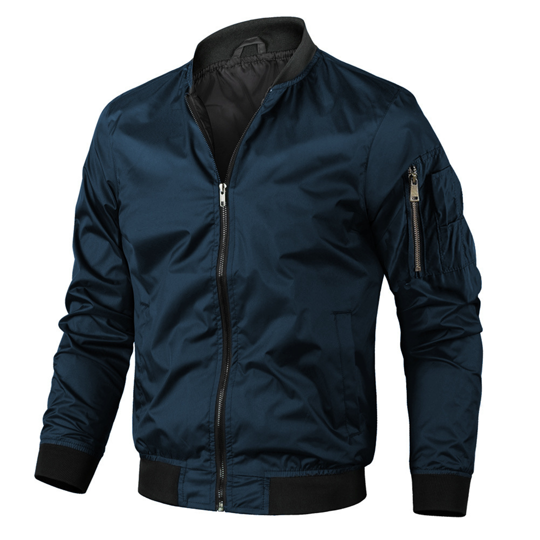 Bomberjacke – lässige Vintage-Herbstjacke mit Reißverschluss für Herren-Marineblau-S-Chaps Herrenmode